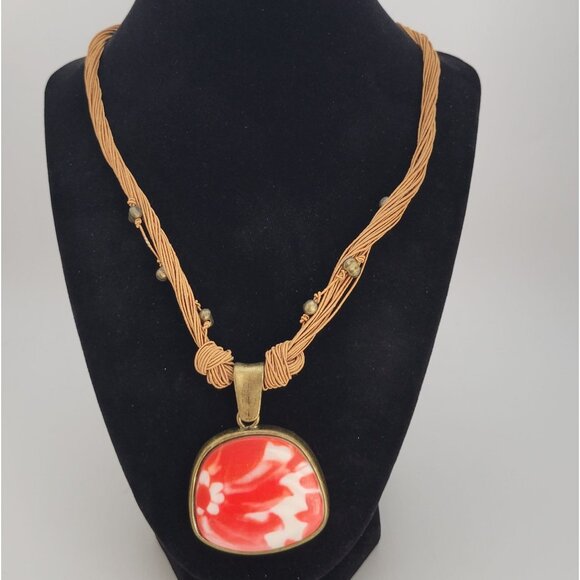 Coldwater Creek 16" Necklace Orange & White Pendant Chunky Retro Fashion Jewelry - Picture 2 of 9